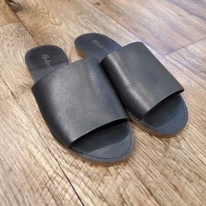 Madewell Women's The Boardwalk Post Slide Sandals Black Leather Size 7 E8249